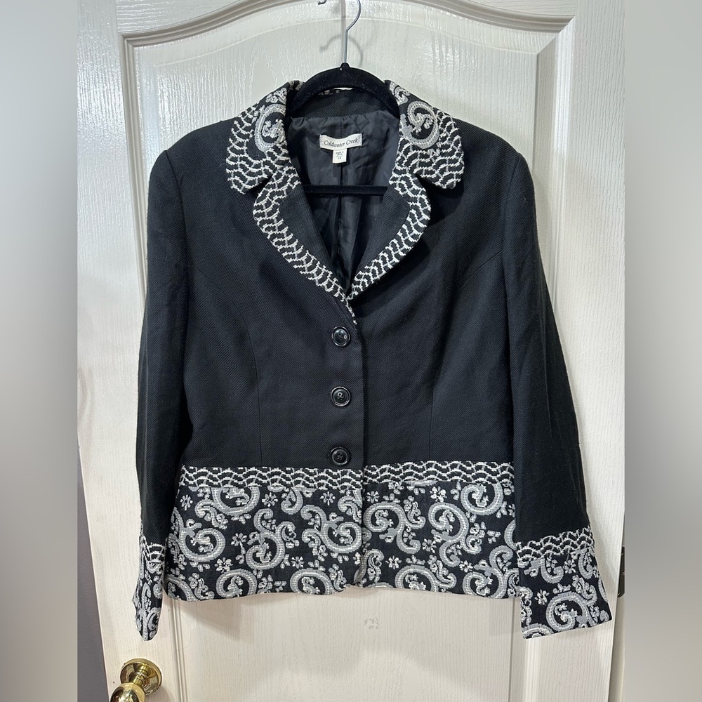 Coldwater Creek Black and White Embroidered Jacket